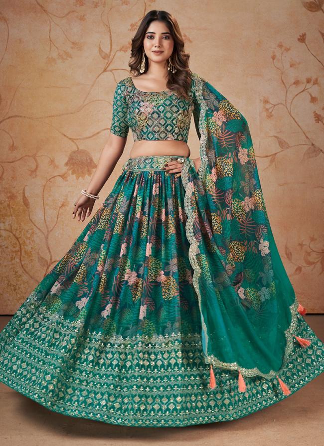 Faux Georgette Morpeach Wedding Wear Embroidery Work Lehenga Choli